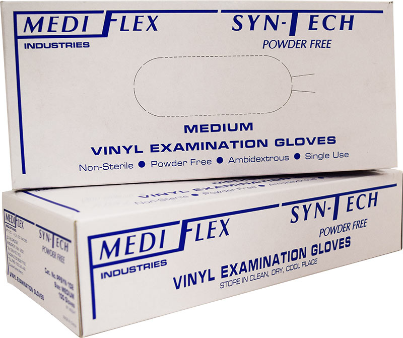 Mediflex Syntech Powder Free Long Cuff Vinyl Examination Gloves