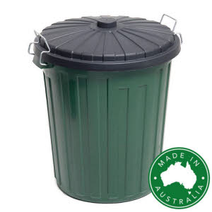 Green Plastic Garbage Bin w/ LockOn Black Lid 45L