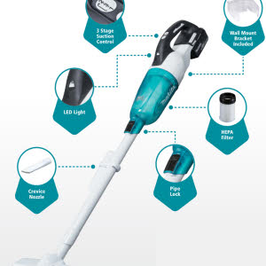 Makita 18V Brushless Stick Vac with Lock On Switch Tool DCL281FZWX