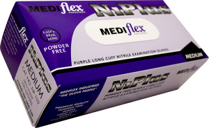 Mediflex NI Plus Purple Long Cuff Nitrile Examination Gloves