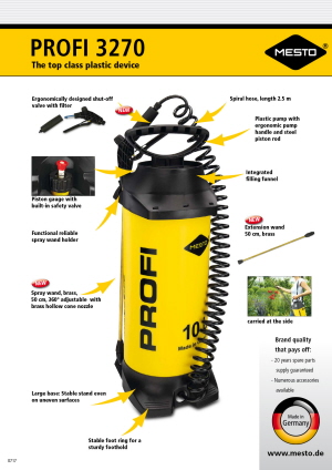 Mesto PROFI Pressure Sprayer 10L Features
