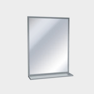 Mirror with Shelf Stainless Steel Inter - Lok Angle Frame Vinyl Backed - Plate Glass