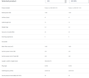 Nilfisk GD5 Backpack Vacuum Cleaner Specifications
