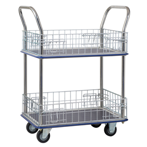 Two Tier Double Handles Trolley With Zinc Plated Mesh Panels